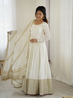 Lehenga Mart White Chinon Silk Designer Chinon Silk Gown | Grocsy