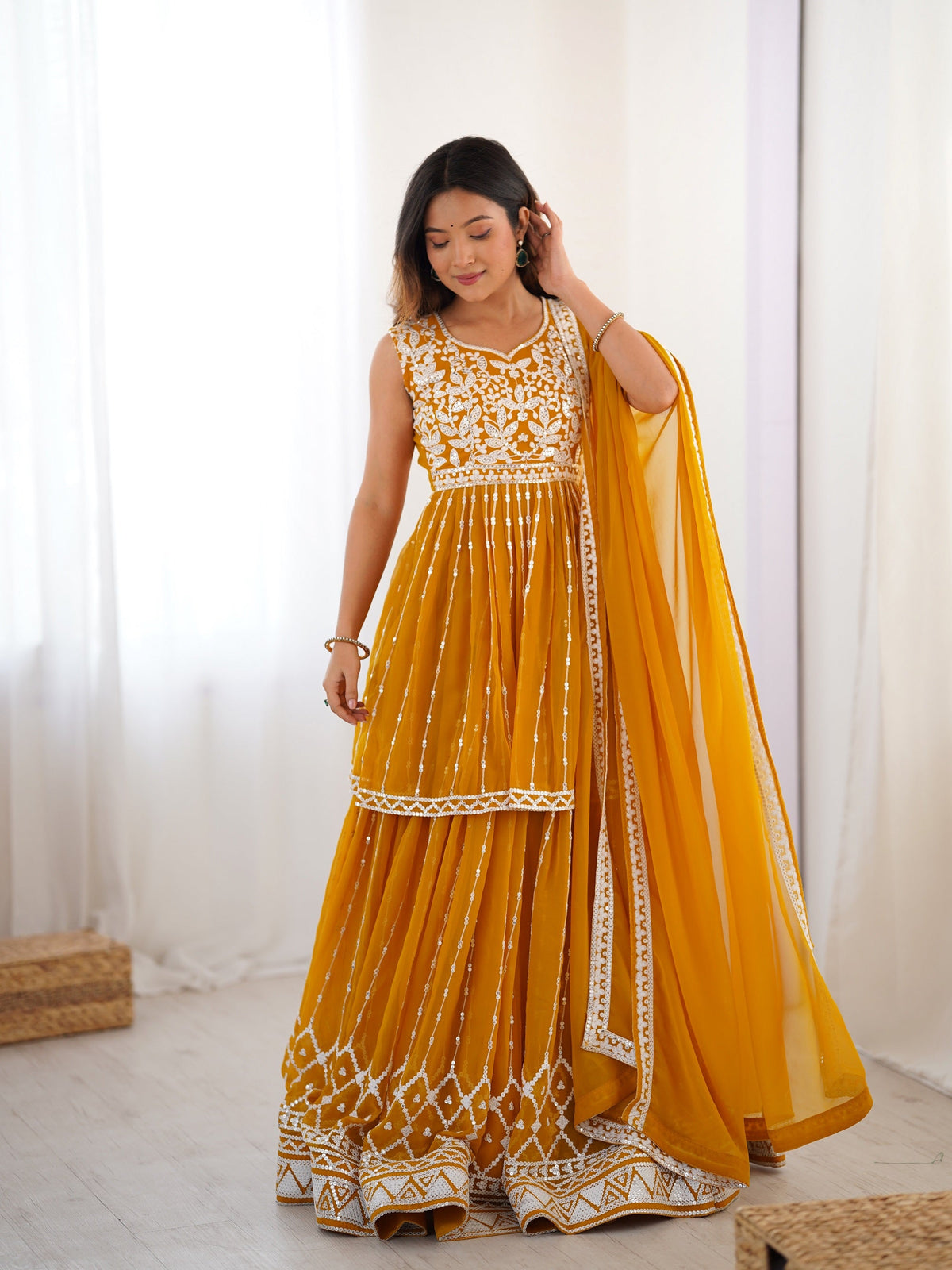 Lehenga Mart Yellow Georgette Designer Lehenga Top For Party Wear | Grocsy