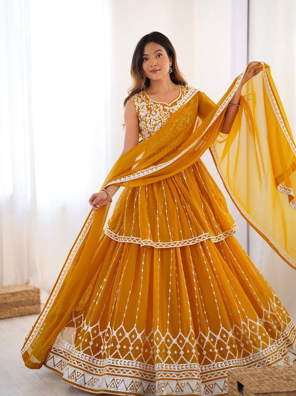 Lehenga Mart Yellow Georgette Designer Lehenga Top For Party Wear | Grocsy
