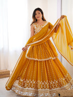 Lehenga Mart Yellow Georgette Designer Lehenga Top For Party Wear | Grocsy