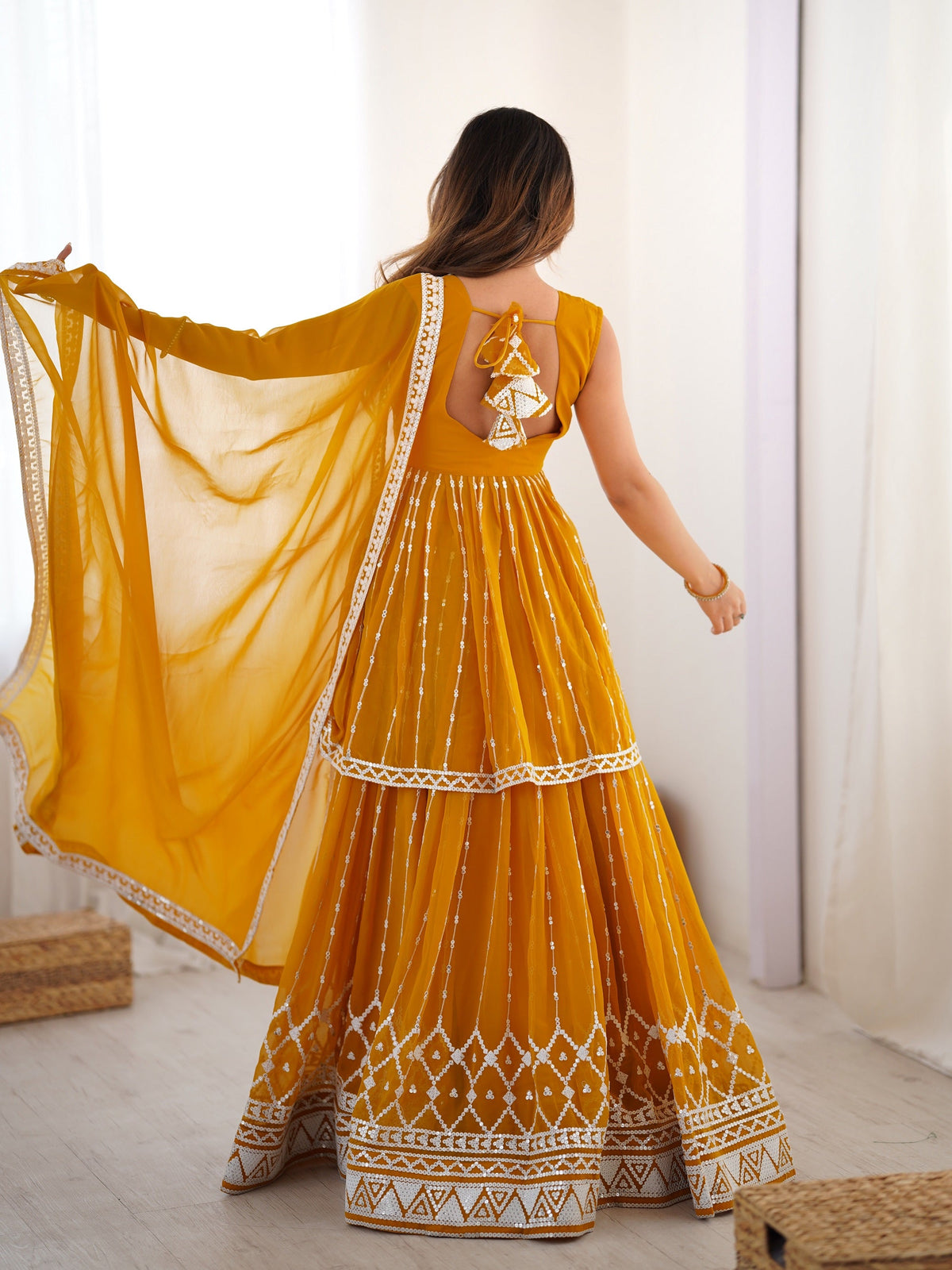 Lehenga Mart Yellow Georgette Designer Lehenga Top For Party Wear | Grocsy