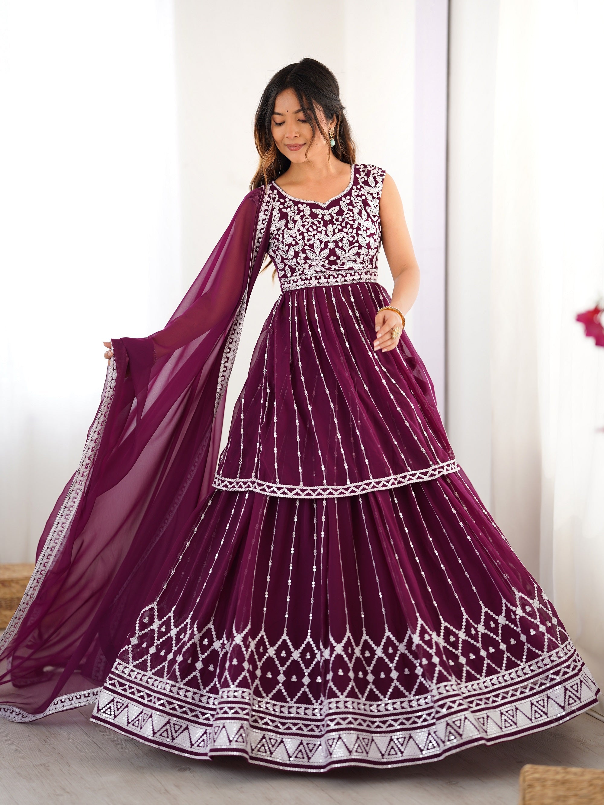 Lehenga Mart Wine Georgette Designer Lehenga Top For Party Wear | Grocsy