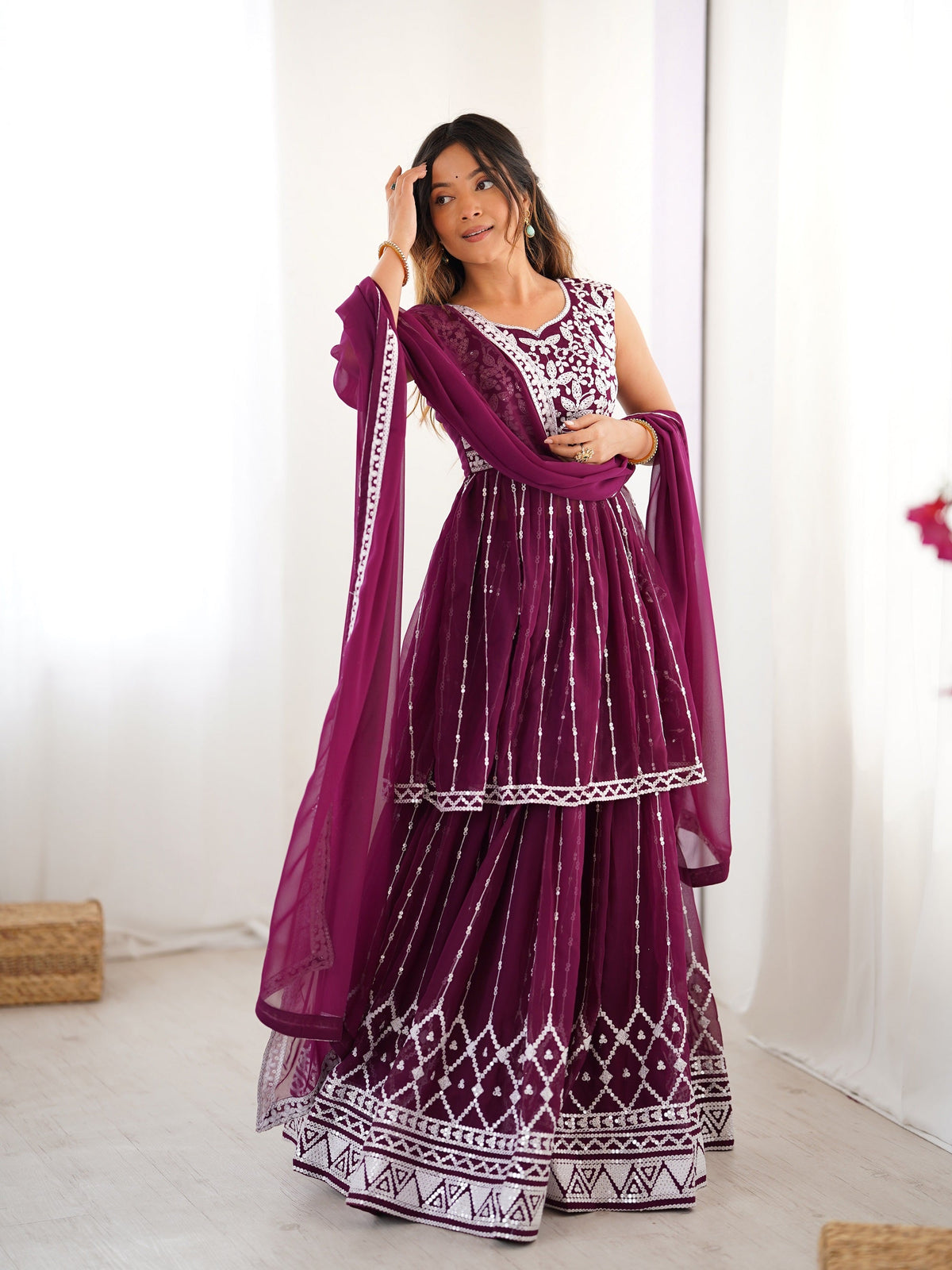 Lehenga Mart Wine Georgette Designer Lehenga Top For Party Wear | Grocsy