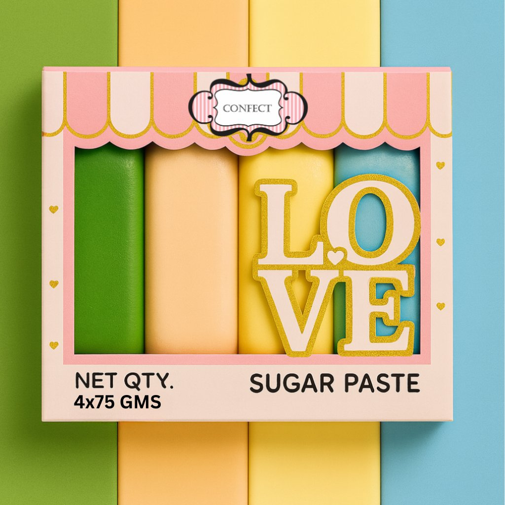 Confect Multipack of Pea Green, Skin, Lemon Yellow and Baby Blue Sugarpaste 29 | Grocsy