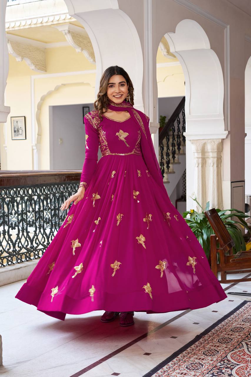 Lehenga Mart Designer Anarkali Suit With Kurta Palazzo Dupatta For Women-Deep Pink | Grocsy