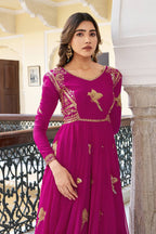 Lehenga Mart Designer Anarkali Suit With Kurta Palazzo Dupatta For Women-Deep Pink | Grocsy