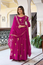 Lehenga Mart Faux Georgette Gown With Dupatta-Purple | Grocsy