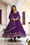Lehenga Mart Faux Georgette Gown With Dupatta-Blue | Grocsy
