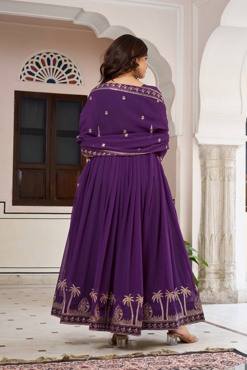 Lehenga Mart Faux Georgette Gown With Dupatta-Blue | Grocsy