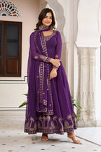 Lehenga Mart Faux Georgette Gown With Dupatta-Blue | Grocsy