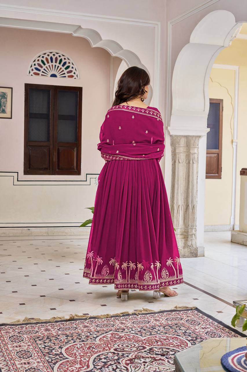 Lehenga Mart Faux Georgette Gown With Dupatta-Purple | Grocsy