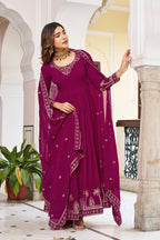 Lehenga Mart Faux Georgette Gown With Dupatta-Purple | Grocsy