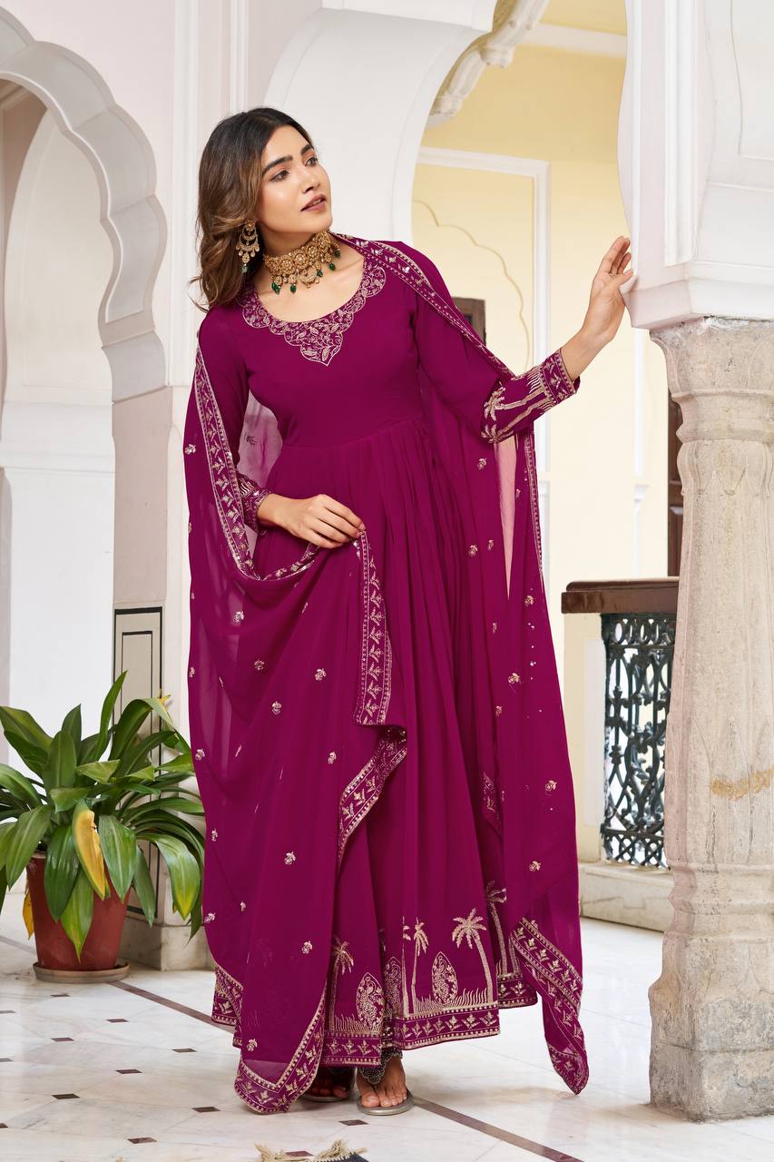 Lehenga Mart Faux Georgette Gown With Dupatta-Purple | Grocsy