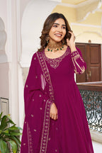 Lehenga Mart Faux Georgette Gown With Dupatta-Purple | Grocsy