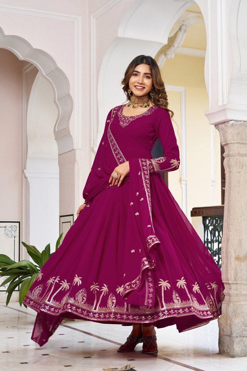 Prazu Fashion Purple Georgette Thread With Sequence Work Anarkali Suit | Grocsy