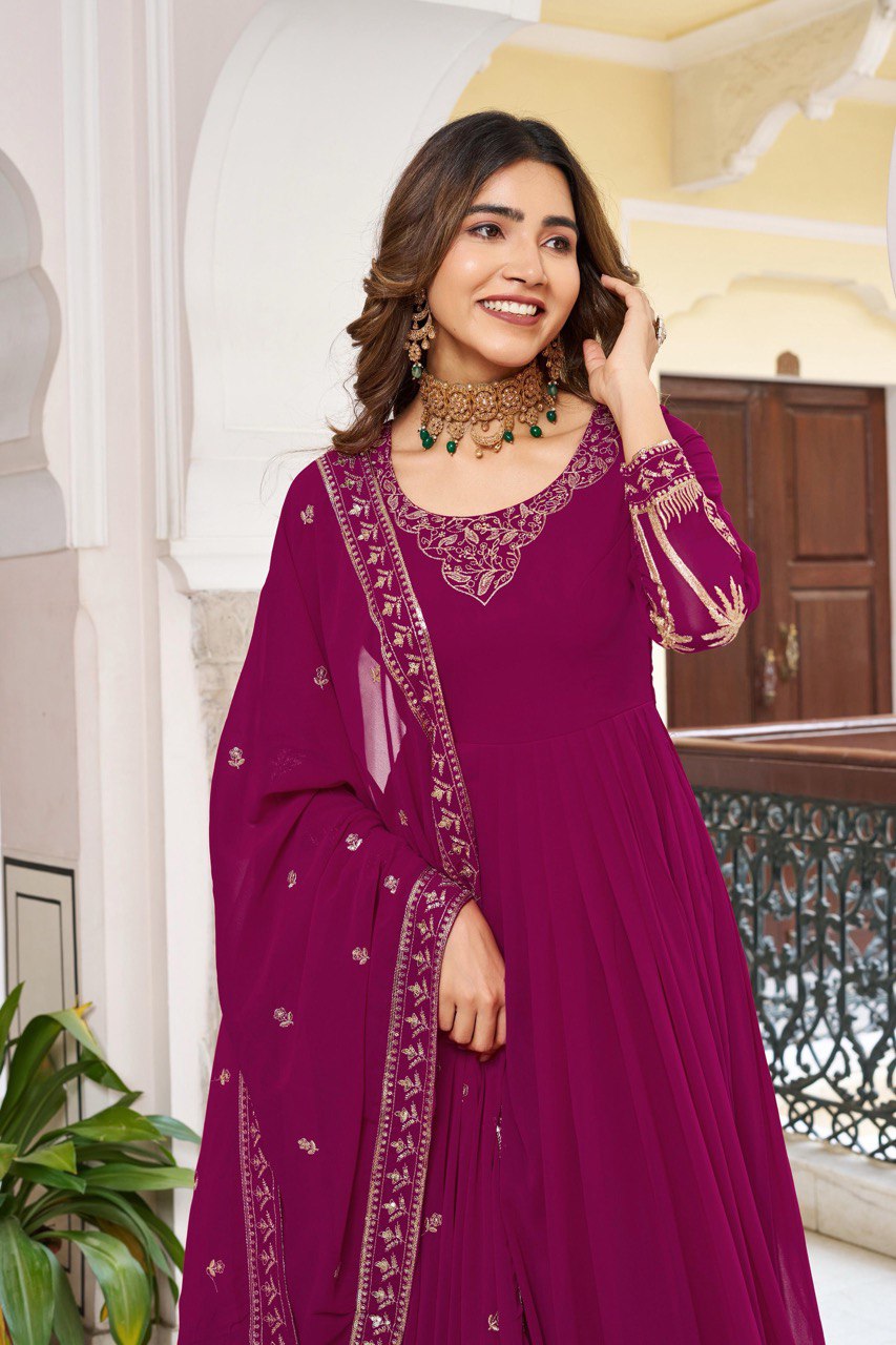 Prazu Fashion Purple Georgette Thread With Sequence Work Anarkali Suit | Grocsy