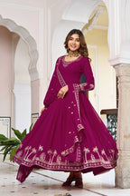 Lehenga Mart Designer Anarkali Suit With Kurta Palazzo Dupatta For Women-Wine | Grocsy