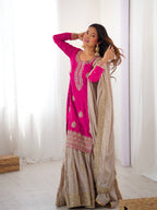 Lehenga Mart Designer Ready To Wear Sharara Suit Dupatta For Women-Pink | Grocsy