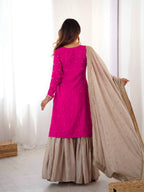 Prazu Fashion Pink Chinon Silk Sequence With Pearl Work Sharara Suit | Grocsy