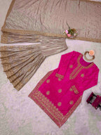 Prazu Fashion Pink Chinon Silk Sequence With Pearl Work Sharara Suit | Grocsy