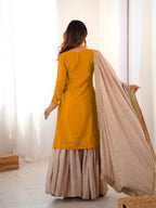 Prazu Fashion Yellow Chinon Silk Sequence With Pearl Work Sharara Suit | Grocsy