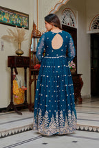 Lehenga Mart Designer Anarkali Suit With Kurta Palazzo Dupatta For Women-Teal | Grocsy
