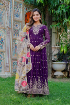 Prazu Fashion Violet Georgette Thread With Sequence Work Anarkali Suit | Grocsy