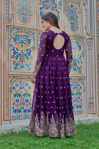 Prazu Fashion Violet Georgette Thread With Sequence Work Anarkali Suit | Grocsy