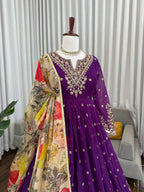 Prazu Fashion Violet Georgette Thread With Sequence Work Anarkali Suit | Grocsy