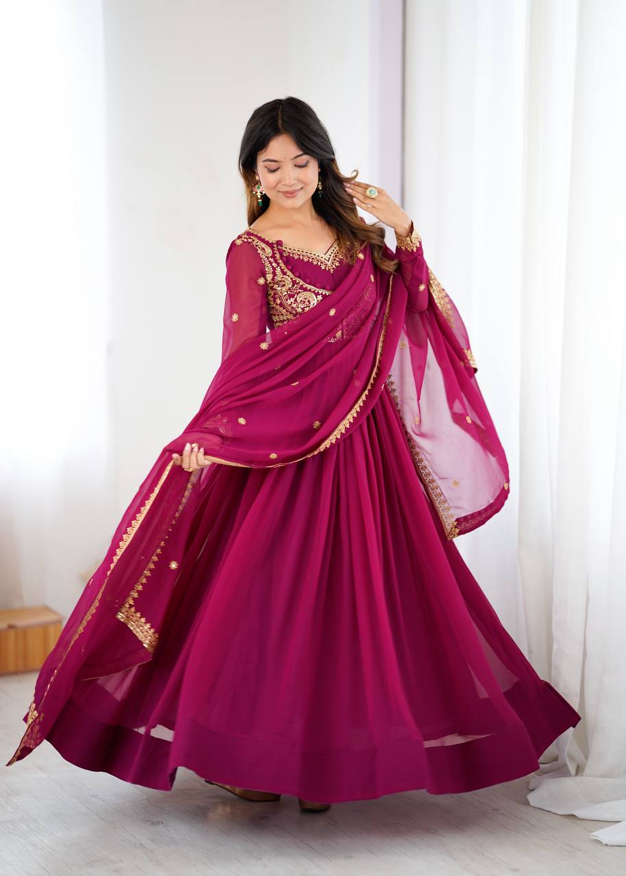 Prazu Fashion Purple Faux Georgette Embroidered Sequin Anarkali Suit | Grocsy