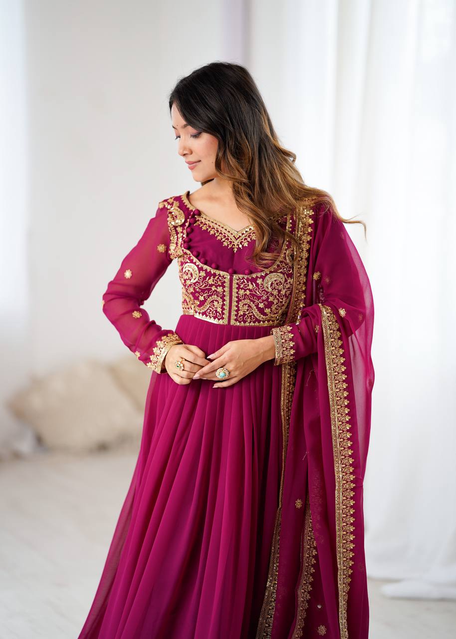 Prazu Fashion Purple Faux Georgette Embroidered Sequin Anarkali Suit | Grocsy