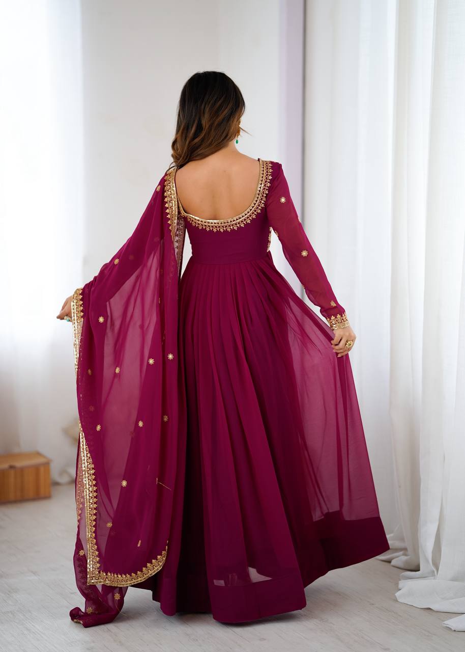 Prazu Fashion Purple Faux Georgette Embroidered Sequin Anarkali Suit | Grocsy