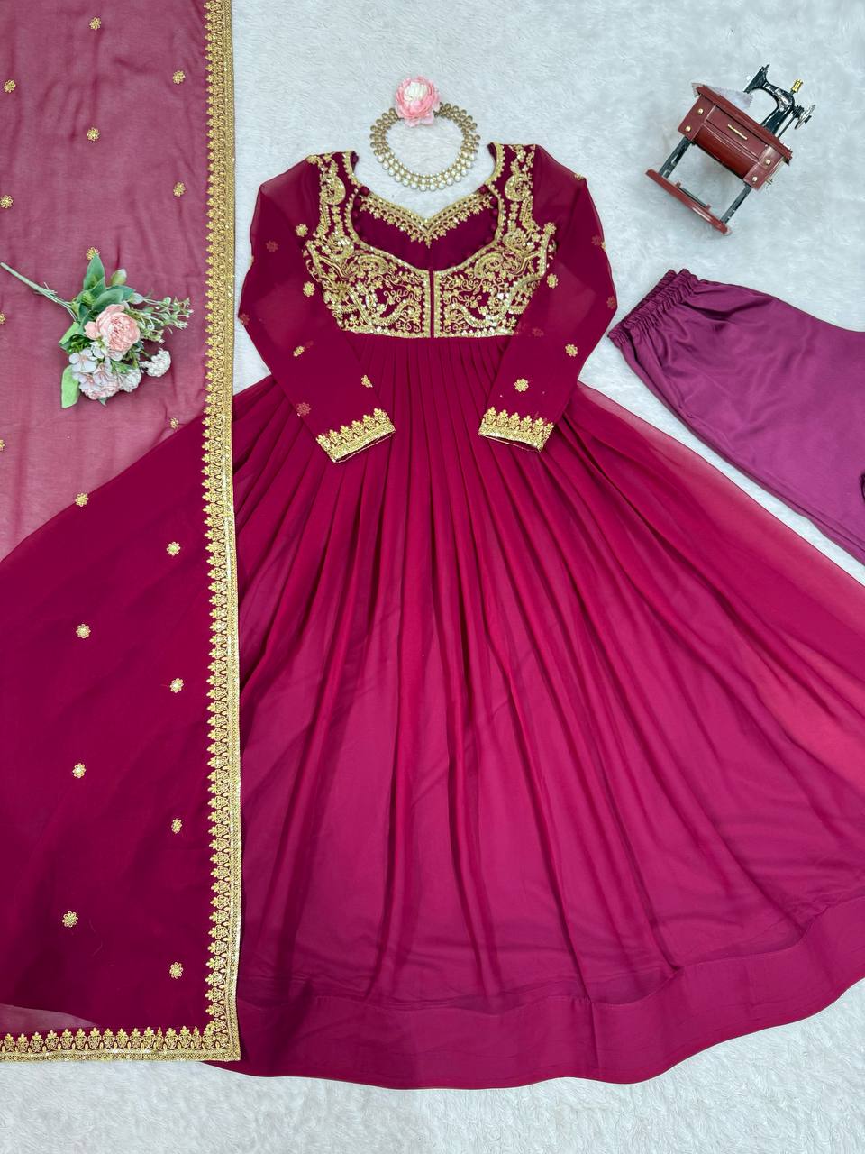 Prazu Fashion Purple Faux Georgette Embroidered Sequin Anarkali Suit | Grocsy