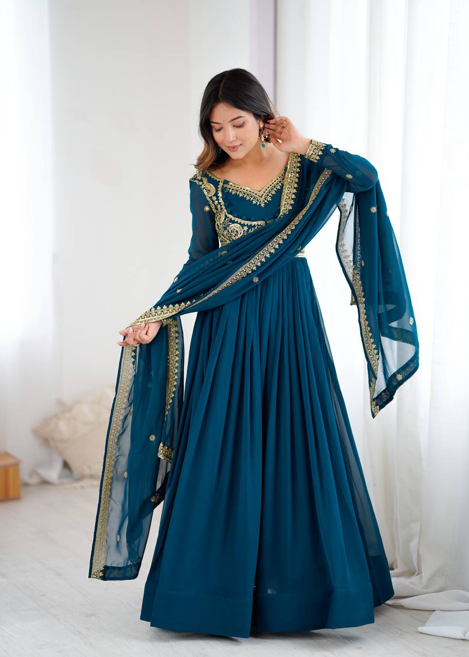 Prazu Fashion Royal Blue Faux Georgette Embroidered Sequin Anarkali Suit | Grocsy