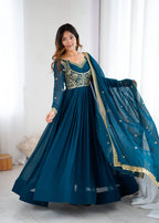 Prazu Fashion Royal Blue Faux Georgette Embroidered Sequin Anarkali Suit | Grocsy
