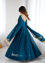 Prazu Fashion Royal Blue Faux Georgette Embroidered Sequin Anarkali Suit | Grocsy