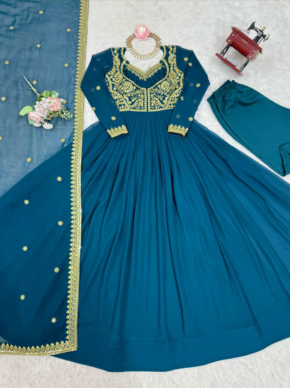 Prazu Fashion Royal Blue Faux Georgette Embroidered Sequin Anarkali Suit | Grocsy