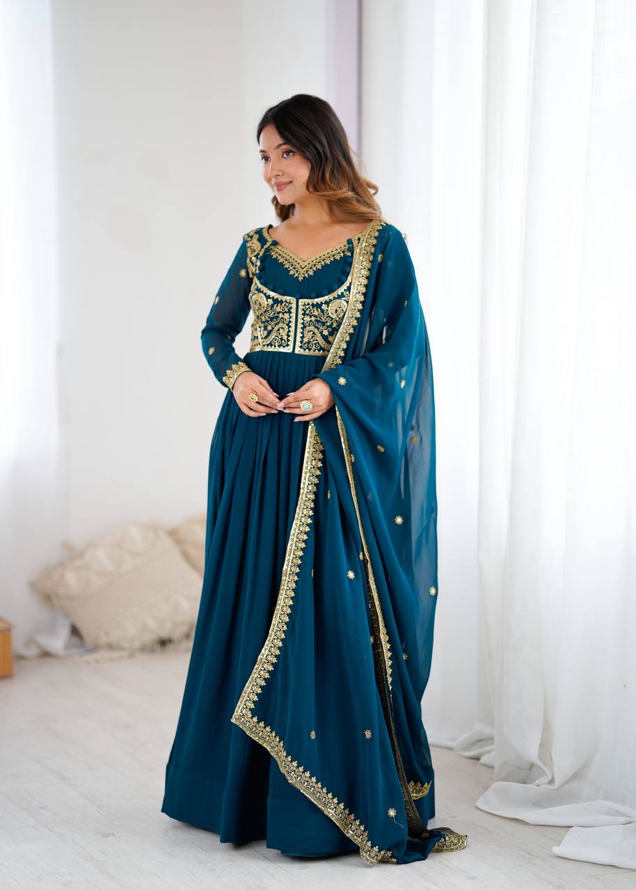 Prazu Fashion Royal Blue Faux Georgette Embroidered Sequin Anarkali Suit | Grocsy