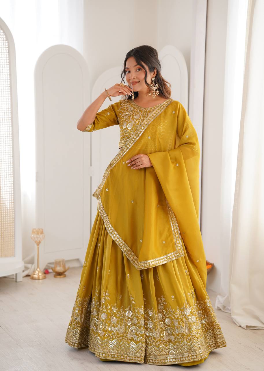 Lehenga Mart Designer Shimmer Lehenga Choli For Wedding-Mustard | Grocsy