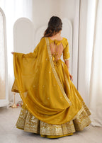Lehenga Mart Designer Shimmer Lehenga Choli For Wedding-Mustard | Grocsy