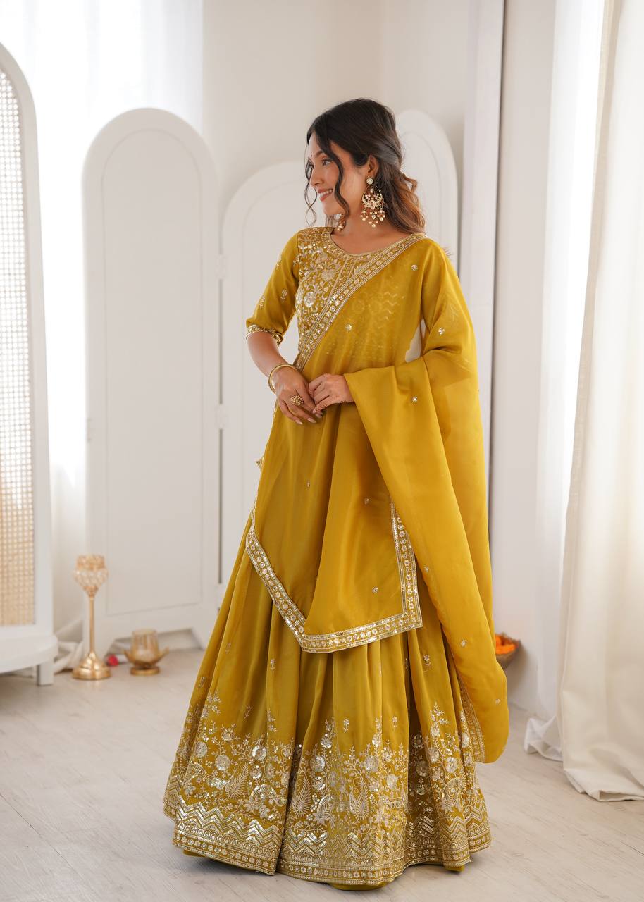 Lehenga Mart Designer Shimmer Lehenga Choli For Wedding-Mustard | Grocsy