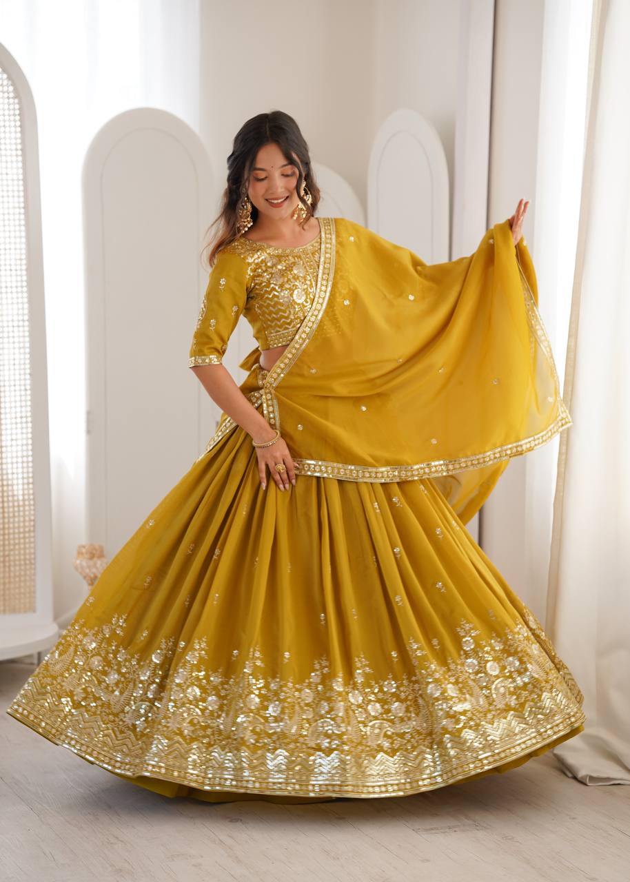 Lehenga Mart Designer Shimmer Lehenga Choli For Wedding-Mustard | Grocsy