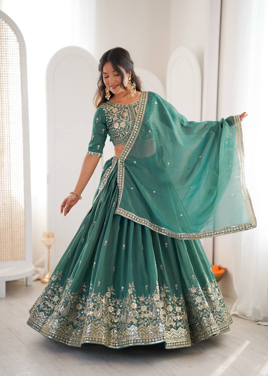 Lehenga Mart Designer Shimmer Lehenga Choli For Wedding-Green | Grocsy