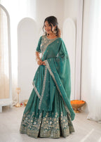 Lehenga Mart Designer Shimmer Lehenga Choli For Wedding-Green | Grocsy