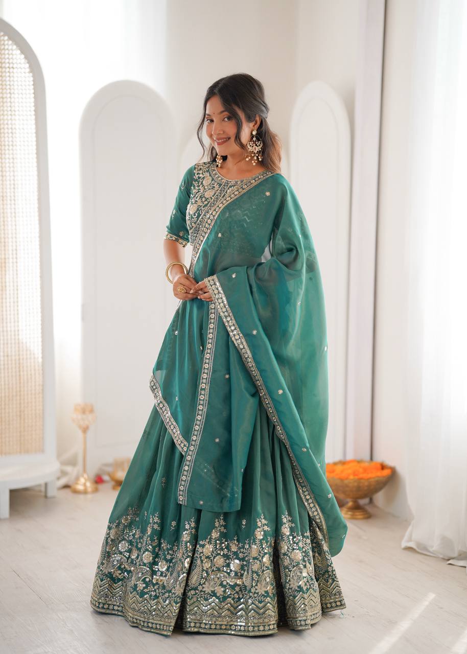 Lehenga Mart Designer Shimmer Lehenga Choli For Wedding-Green | Grocsy