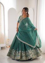 Lehenga Mart Designer Shimmer Lehenga Choli For Wedding-Green | Grocsy