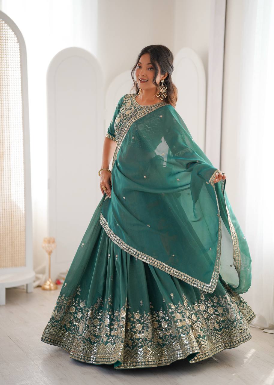 Lehenga Mart Designer Shimmer Lehenga Choli For Wedding-Green | Grocsy