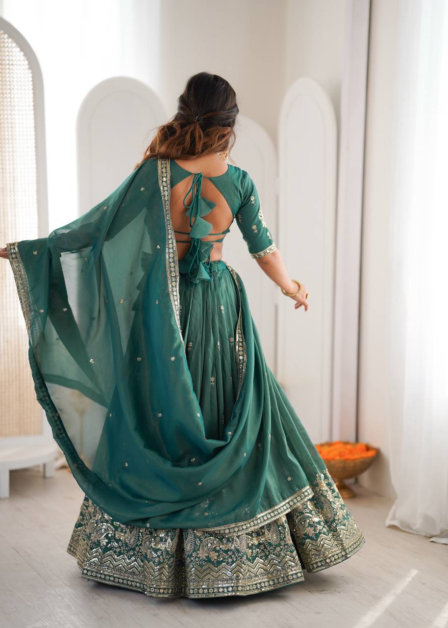 Lehenga Mart Designer Shimmer Lehenga Choli For Wedding-Green | Grocsy