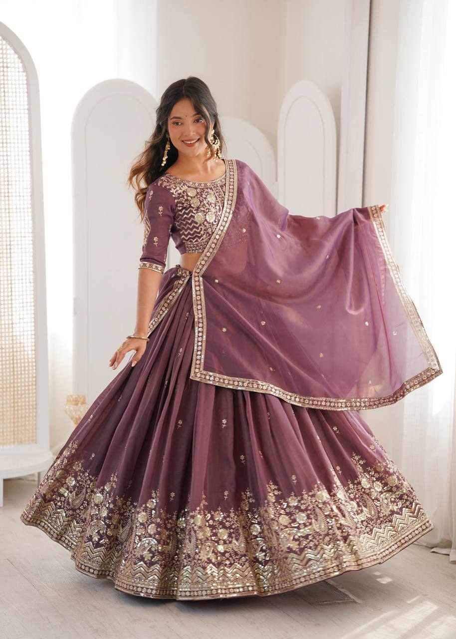Lehenga Mart Designer Shimmer Lehenga Choli For Wedding-Purple | Grocsy