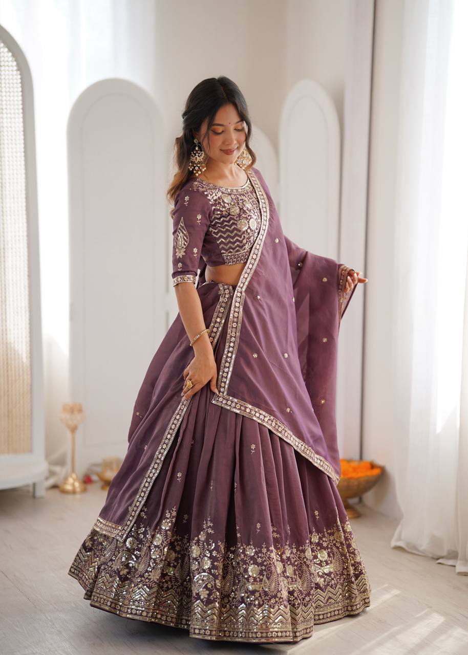 Lehenga Mart Designer Shimmer Lehenga Choli For Wedding-Purple | Grocsy